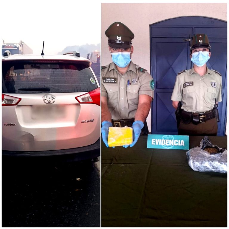 PAREJA ABANDONÓ VEHÍCULO CON MARIHUANA Y COCAÍNA EN PLENA CARRETERA 5 SUR